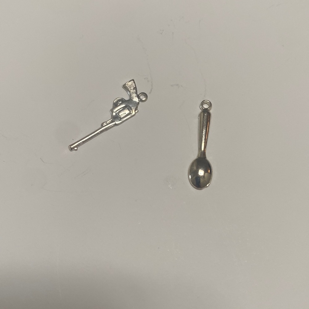 Haricot vert vintage gun and spoon charm